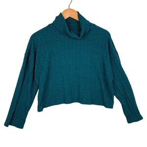Modcloth Teal with Multicolor Knit Cropped Long Sleeve Turtle Neck Size Medium